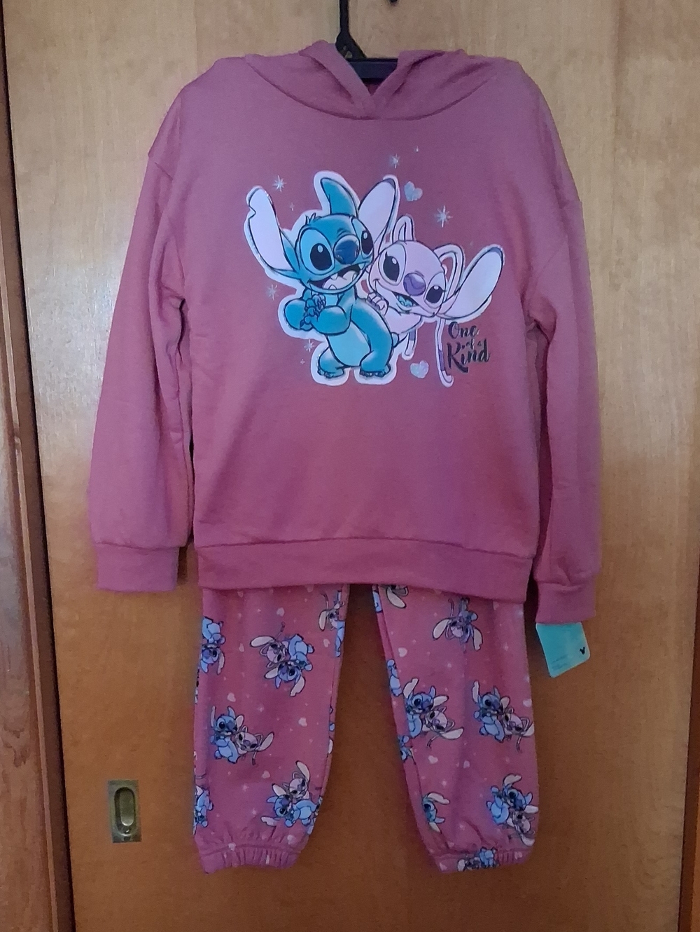Disney Girls Pink Lilo & Stitch Hooded 2 Piece Sweat Suit Set Size 10/12